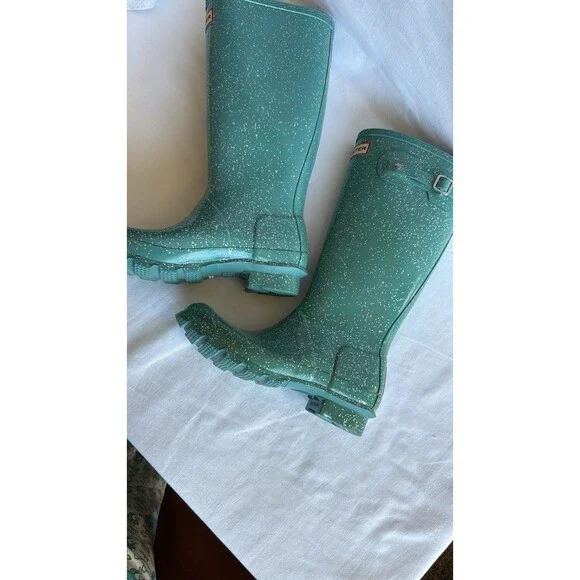 Hunter Tall Glitter Rain Boots Teal Green Waterproof Original Size US 5 - Picture 9 of 9